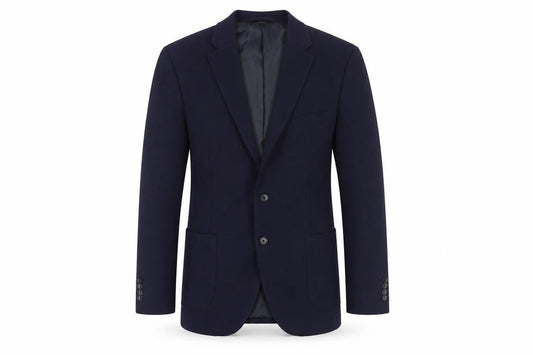 Front view of Marks & Spencer men’s blue polyester jacket blazer, size 42, regular