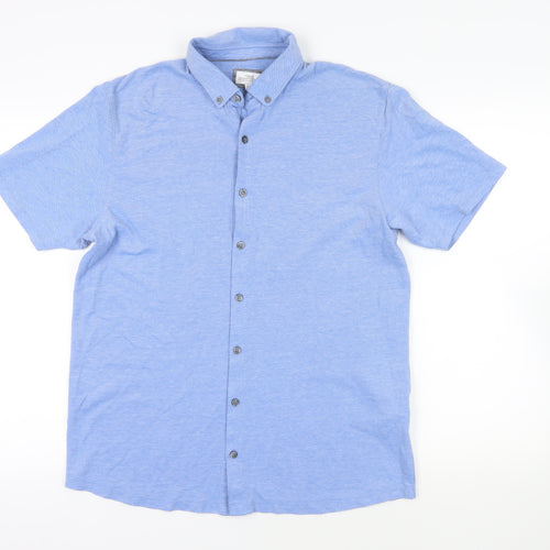 NEXT Mens Blue Cotton Button-Up Size L Collared Button
