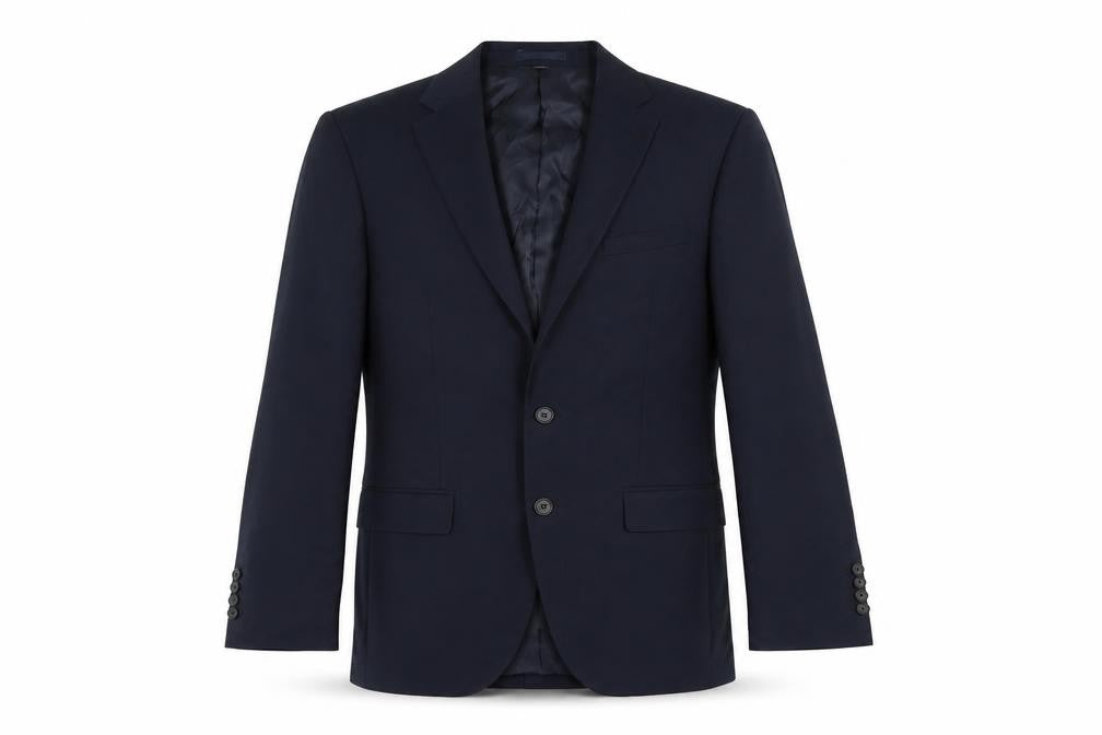 Front view of Marks & Spencer men’s blue polyester jacket suit jacket, size 40, regular