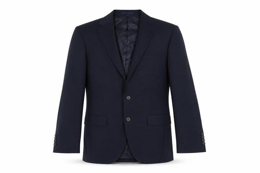 Front view of Marks & Spencer men’s blue polyester jacket suit jacket, size 40, regular