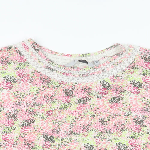 NEXT Womens Multicoloured Floral Cotton Basic T-Shirt Size 12 Round Neck - Lace Detail