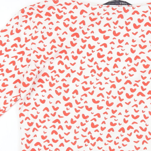 Marks and Spencer Womens Red Geometric Cotton Basic T-Shirt Size 8 Boat Neck - Heart Pattern