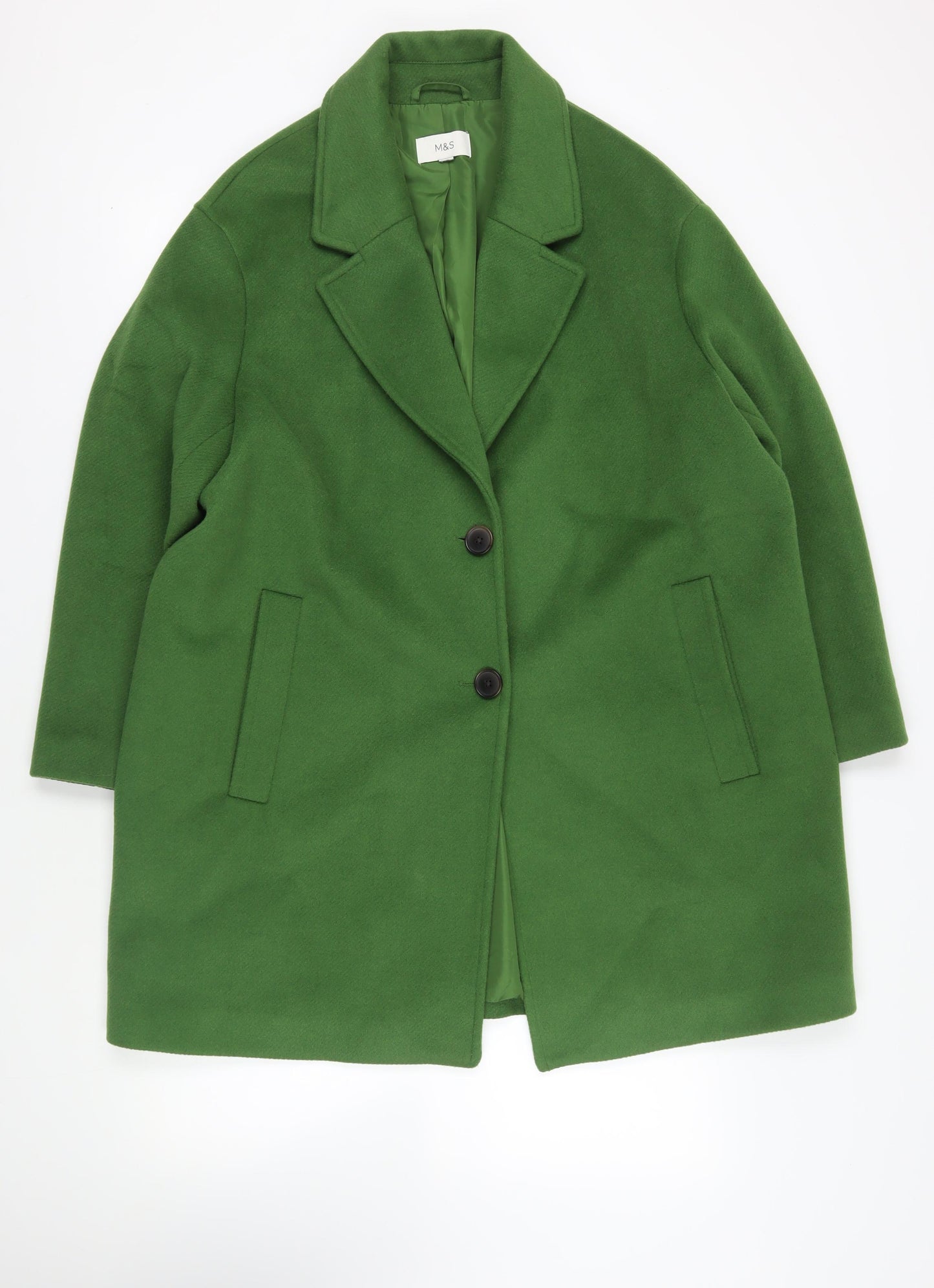 Marks and Spencer Womens Green Overcoat Coat Size 20 Button