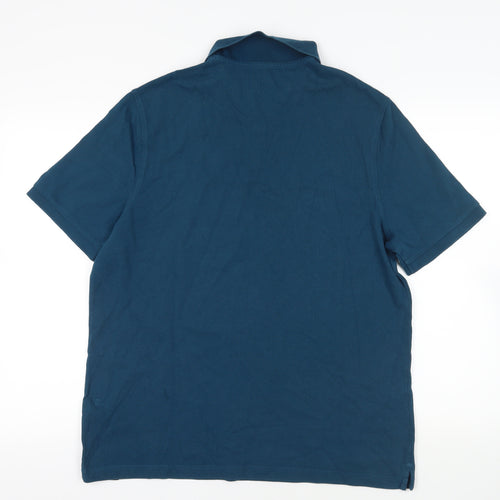 Marks and Spencer Mens Green Cotton Polo Size XL Collared Button