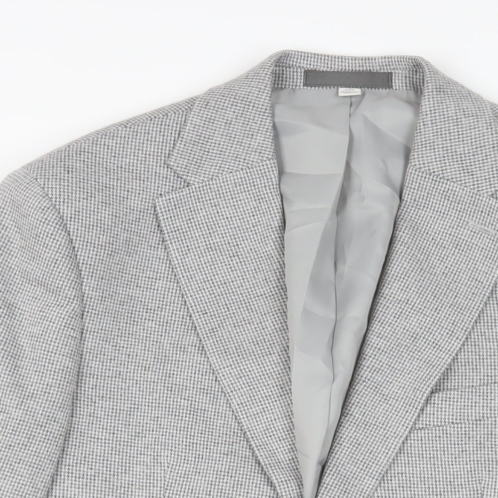 Marks and Spencer Mens Grey Geometric Cotton Jacket Suit Jacket Size 40 Regular