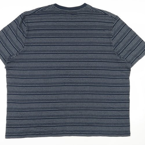 Maine New England Mens Blue Striped Cotton T-Shirt Size 3XL Crew Neck