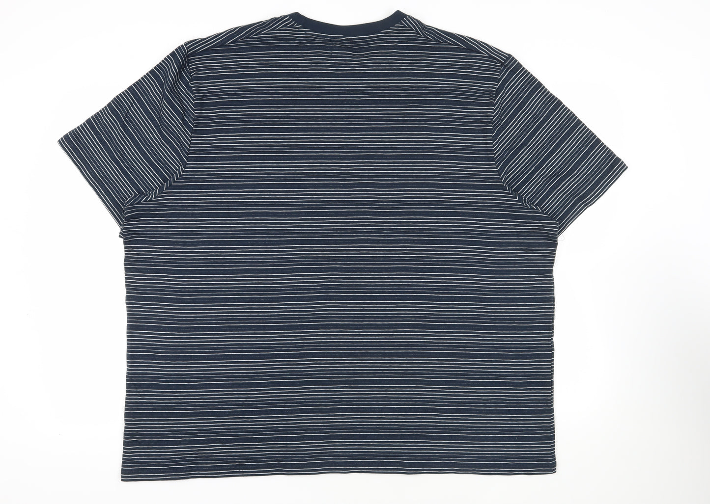 Maine New England Mens Blue Striped Cotton T-Shirt Size 3XL Crew Neck