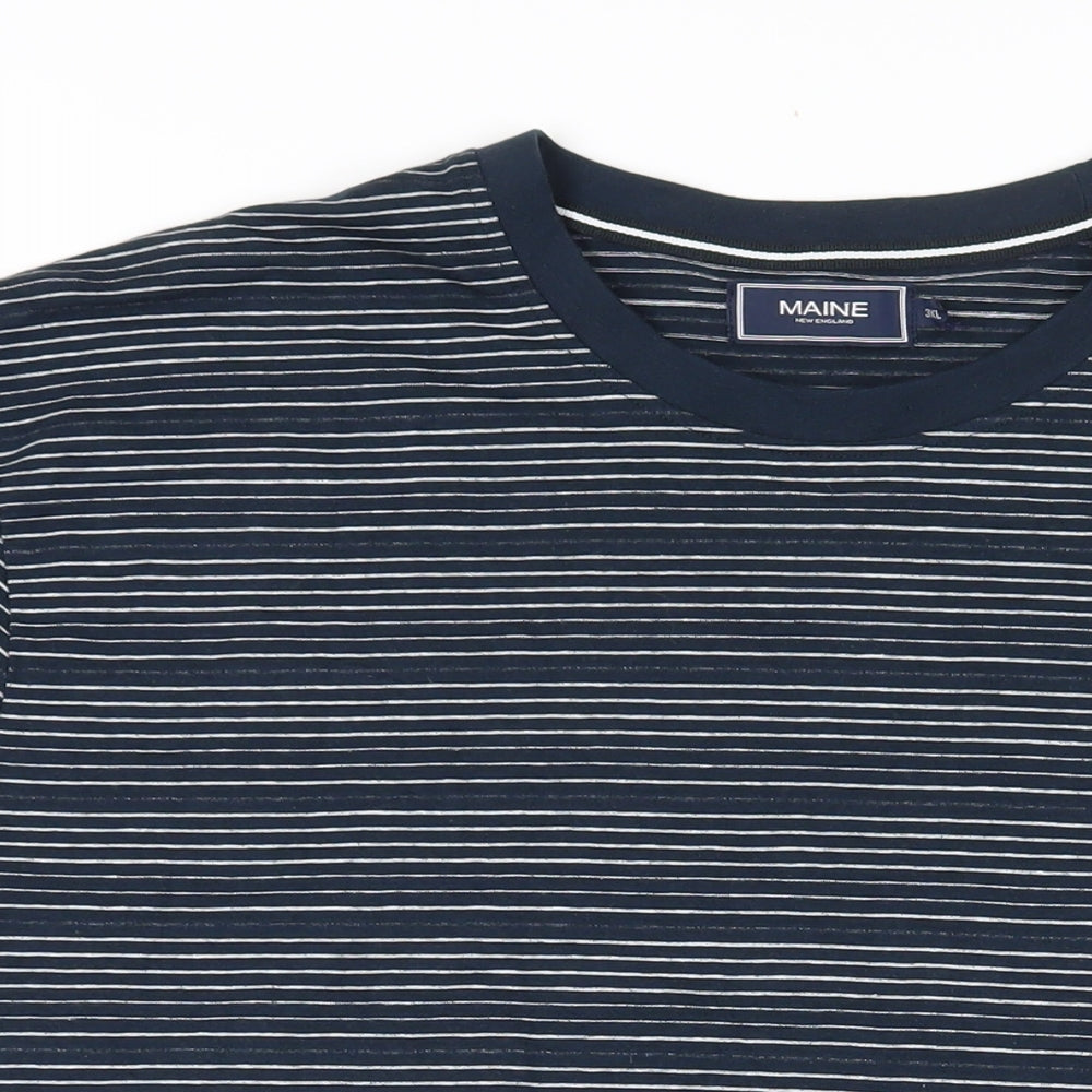 Maine New England Mens Blue Striped Cotton T-Shirt Size 3XL Crew Neck