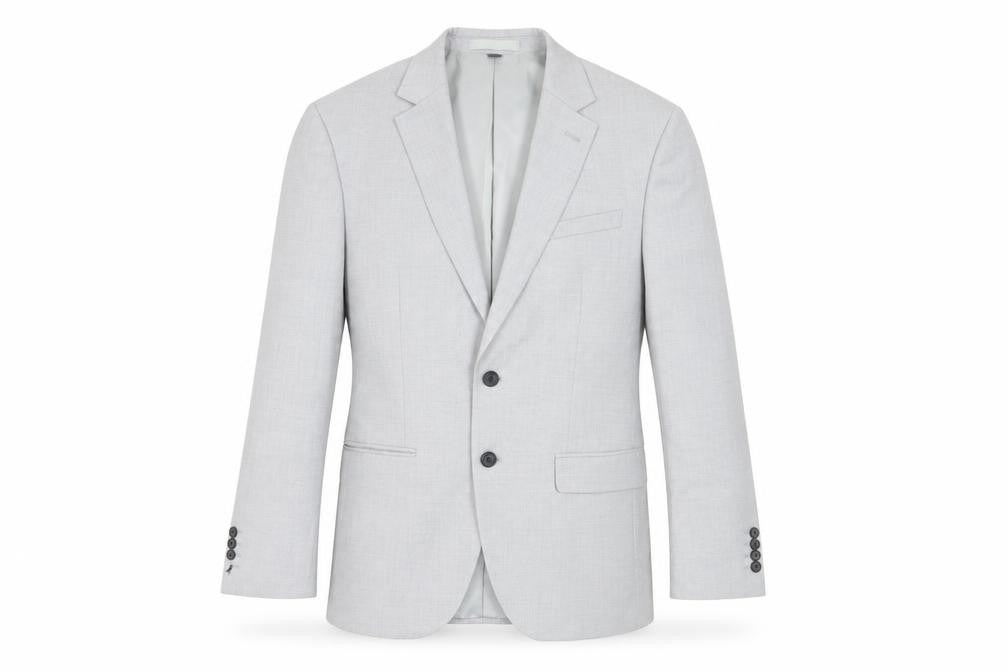 Front view of Marks & Spencer men’s grey polyester jacket suit jacket, size 38, regular