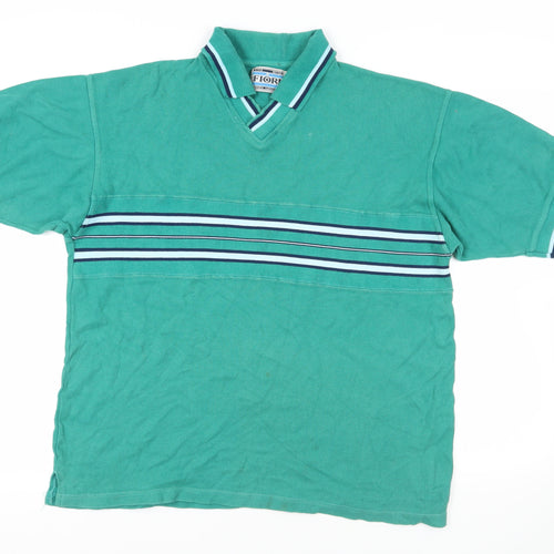 Fiori Mens Green Striped Cotton Polo Size XL Collared Pullover