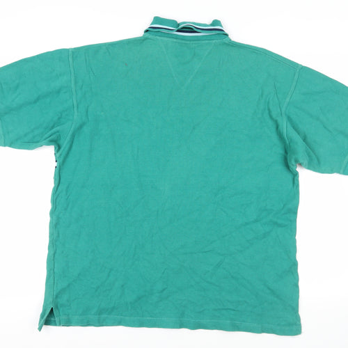 Fiori Mens Green Striped Cotton Polo Size XL Collared Pullover