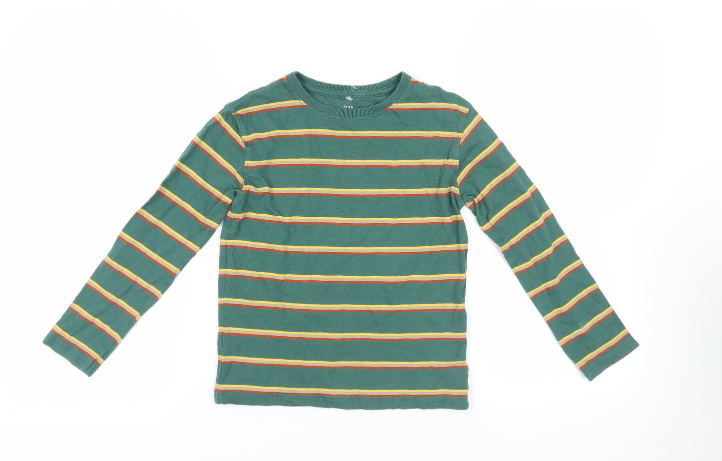 John Lewis Boys Green Striped Cotton Pullover T-Shirt Size 9 Years Crew Neck Pullover