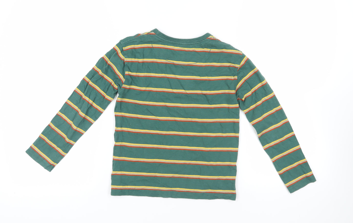 John Lewis Boys Green Striped Cotton Pullover T-Shirt Size 9 Years Crew Neck Pullover