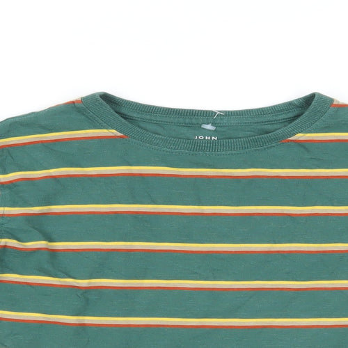 John Lewis Boys Green Striped Cotton Pullover T-Shirt Size 9 Years Crew Neck Pullover