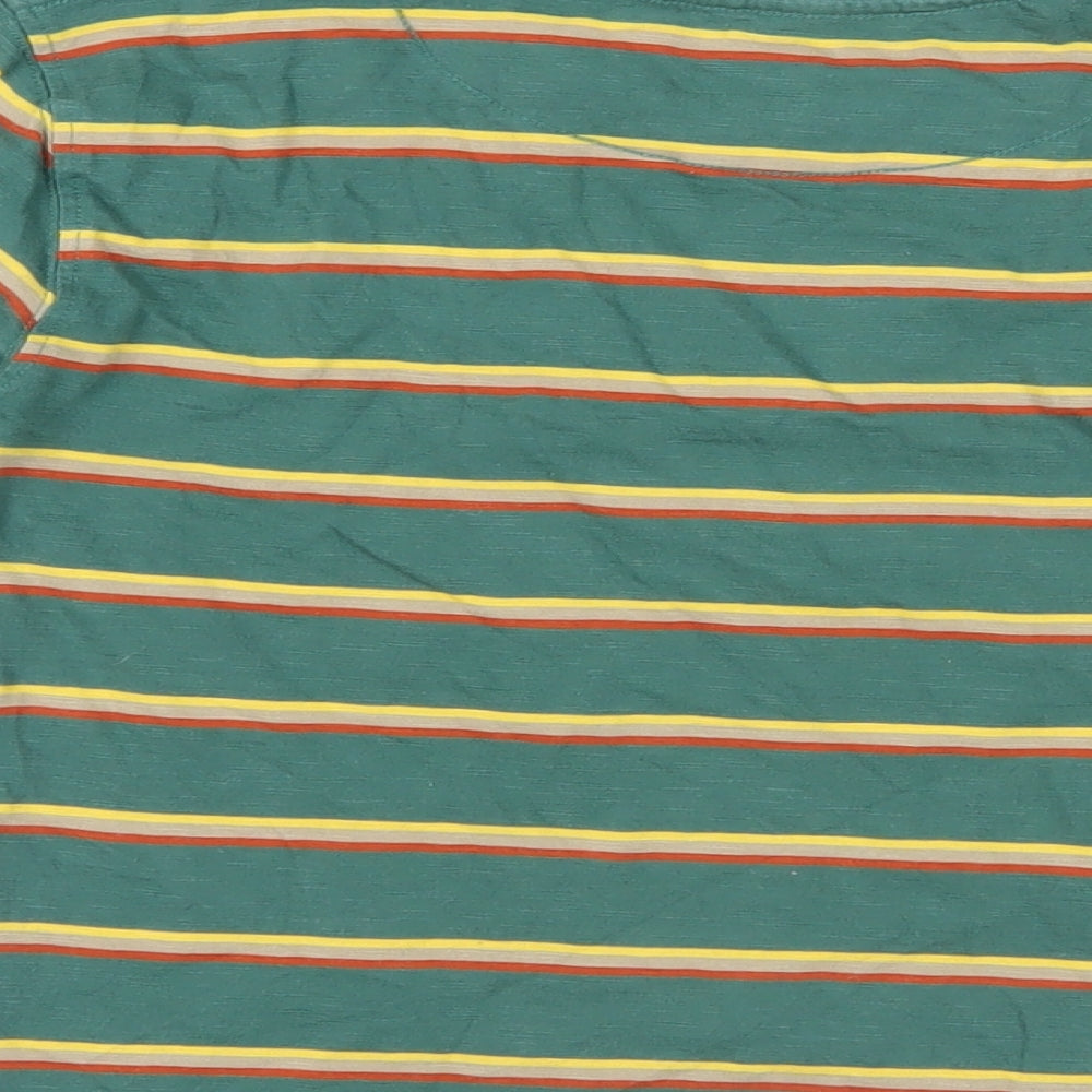 John Lewis Boys Green Striped Cotton Pullover T-Shirt Size 9 Years Crew Neck Pullover