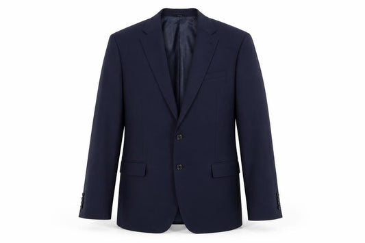 Front view of Marks & Spencer men’s blue polyester jacket suit jacket, size 44, regular