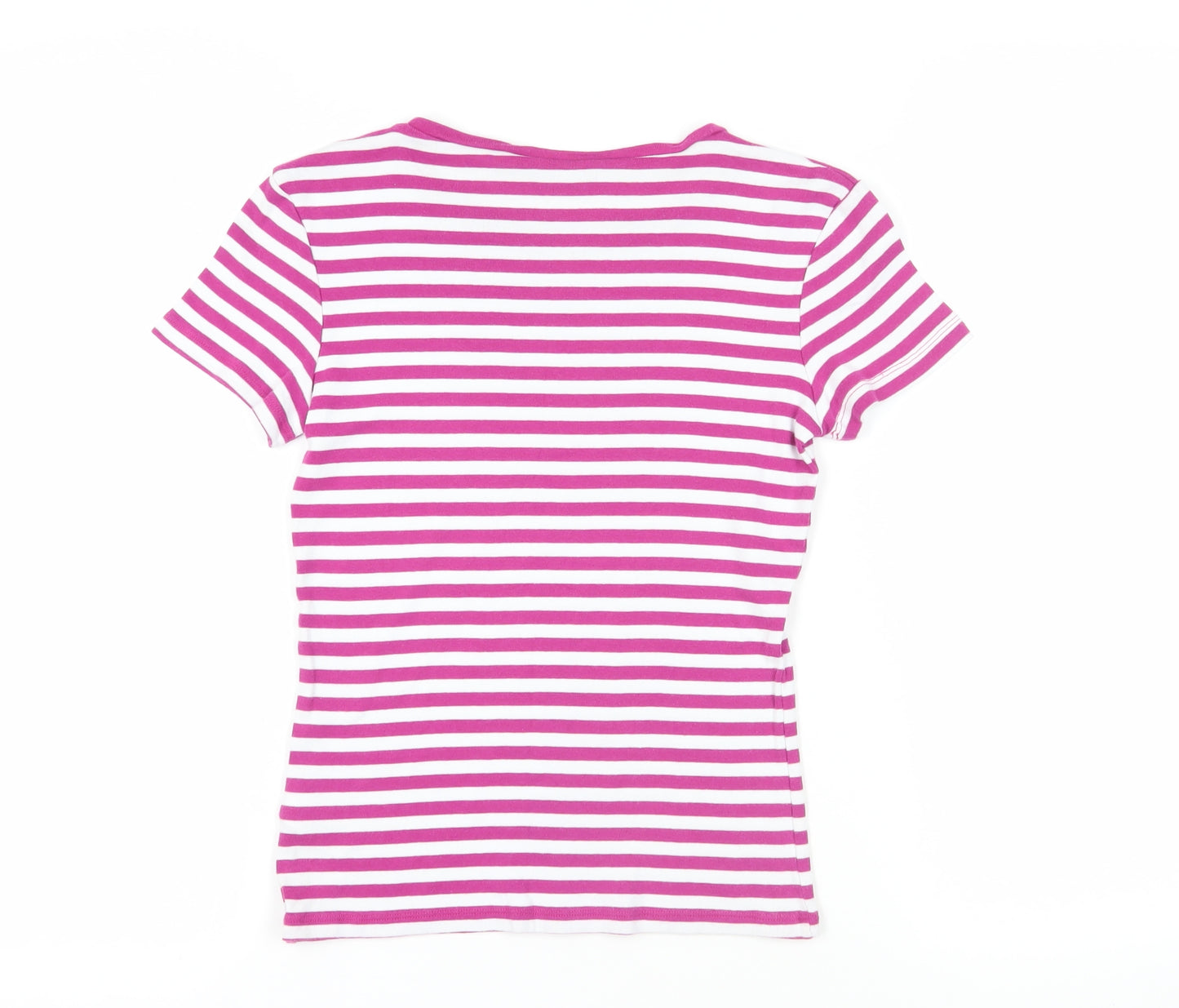 Marks and Spencer Womens Purple Striped Cotton Basic T-Shirt Size 8 Crew Neck