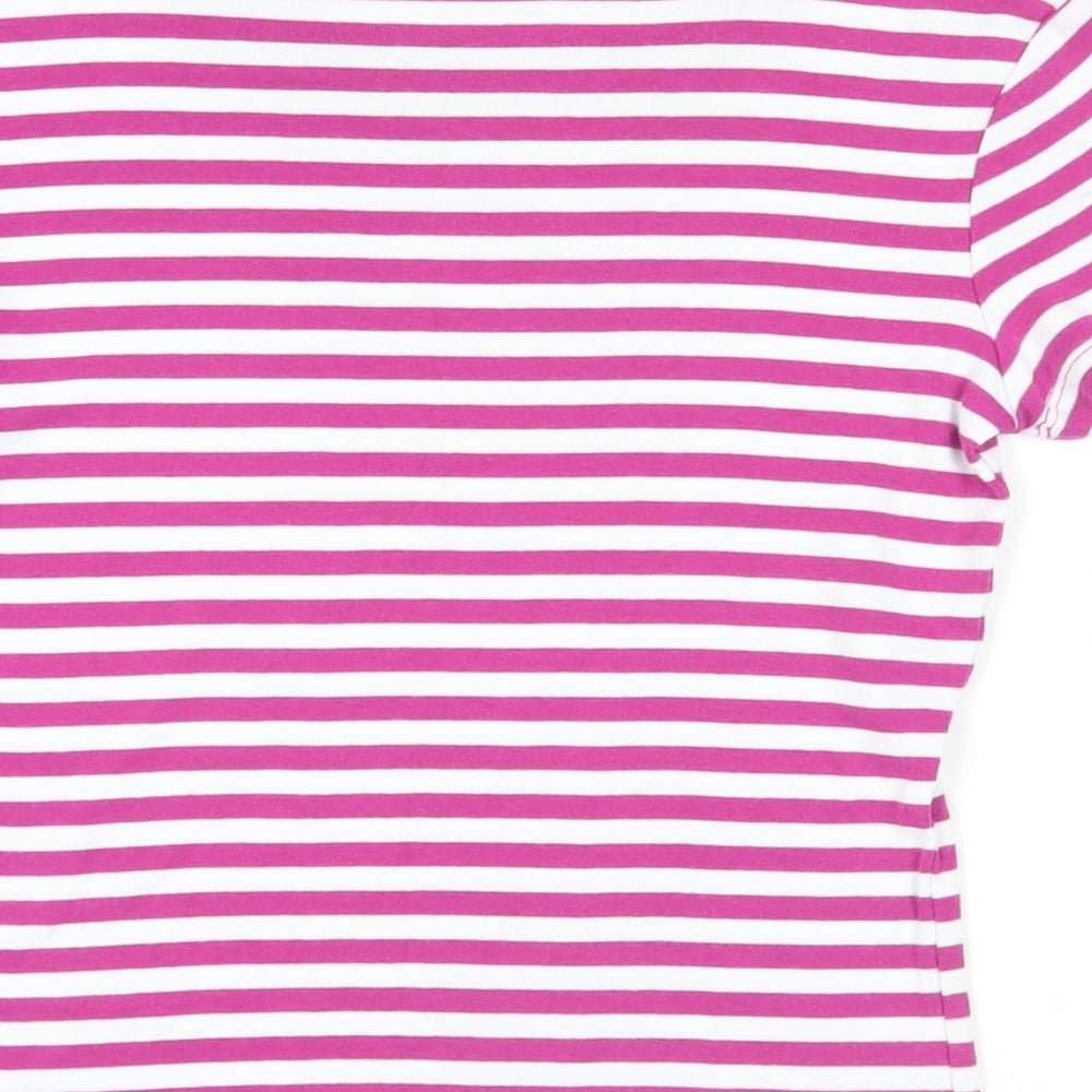 Marks and Spencer Womens Purple Striped Cotton Basic T-Shirt Size 8 Crew Neck