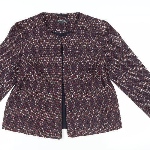 Bonmarché Womens Blue Geometric Jacket Blazer Size 12 Hook & Eye