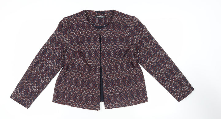 Bonmarché Womens Blue Geometric Jacket Blazer Size 12 Hook & Eye