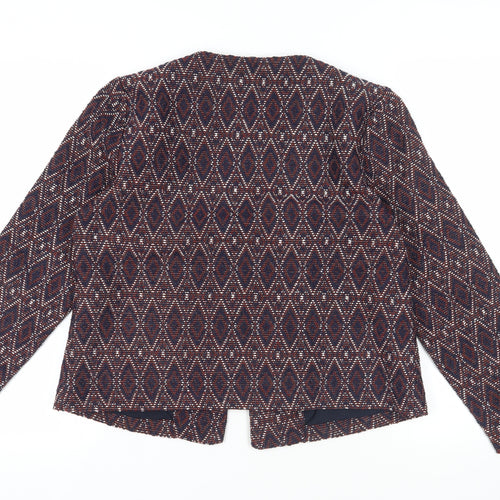 Bonmarché Womens Blue Geometric Jacket Blazer Size 12 Hook & Eye