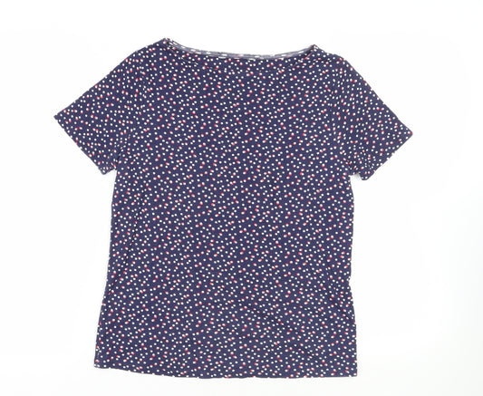 Bonmarché Womens Blue Polka Dot Cotton Basic T-Shirt Size 14 Boat Neck