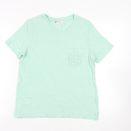 Marks and Spencer Womens Green Cotton Basic T-Shirt Size 10 Crew Neck - Pocket Detail