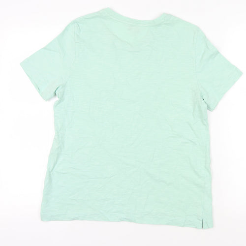 Marks and Spencer Womens Green Cotton Basic T-Shirt Size 10 Crew Neck - Pocket Detail