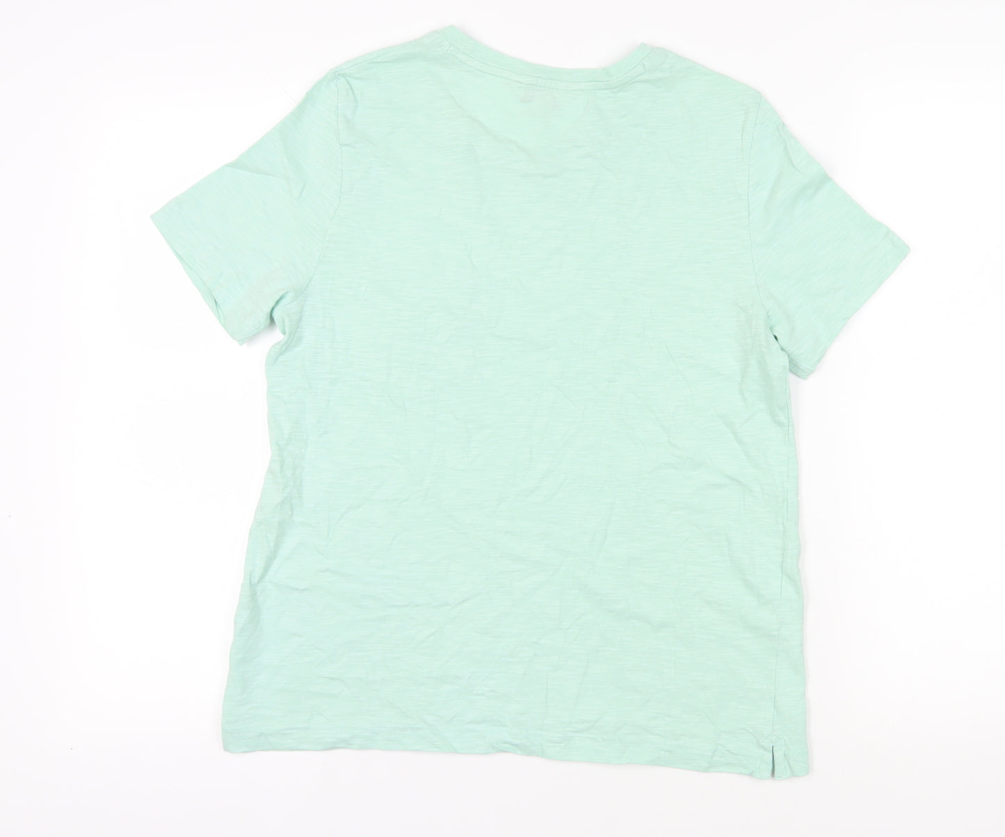 Marks and Spencer Womens Green Cotton Basic T-Shirt Size 10 Crew Neck - Pocket Detail