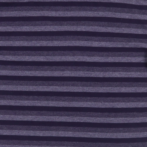 Marks and Spencer Womens Purple Striped Cotton Basic T-Shirt Size 8 Round Neck