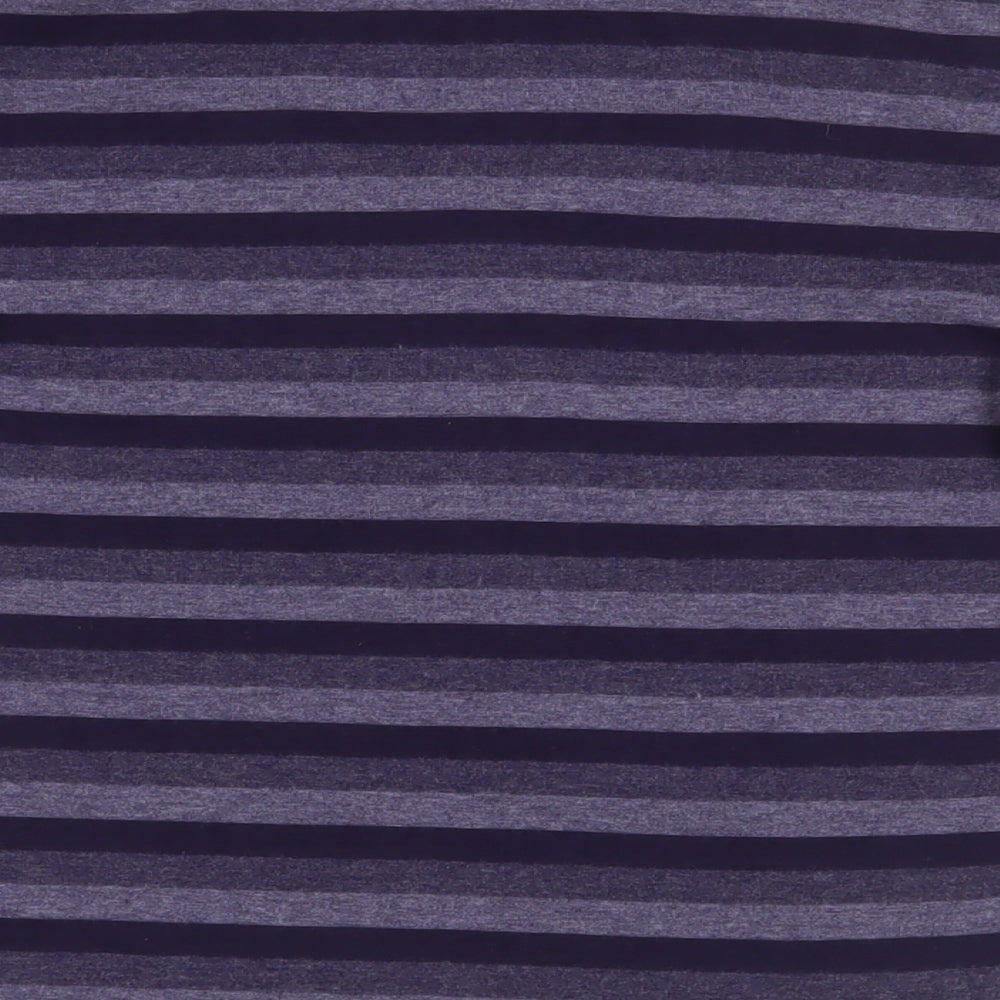 Marks and Spencer Womens Purple Striped Cotton Basic T-Shirt Size 8 Round Neck