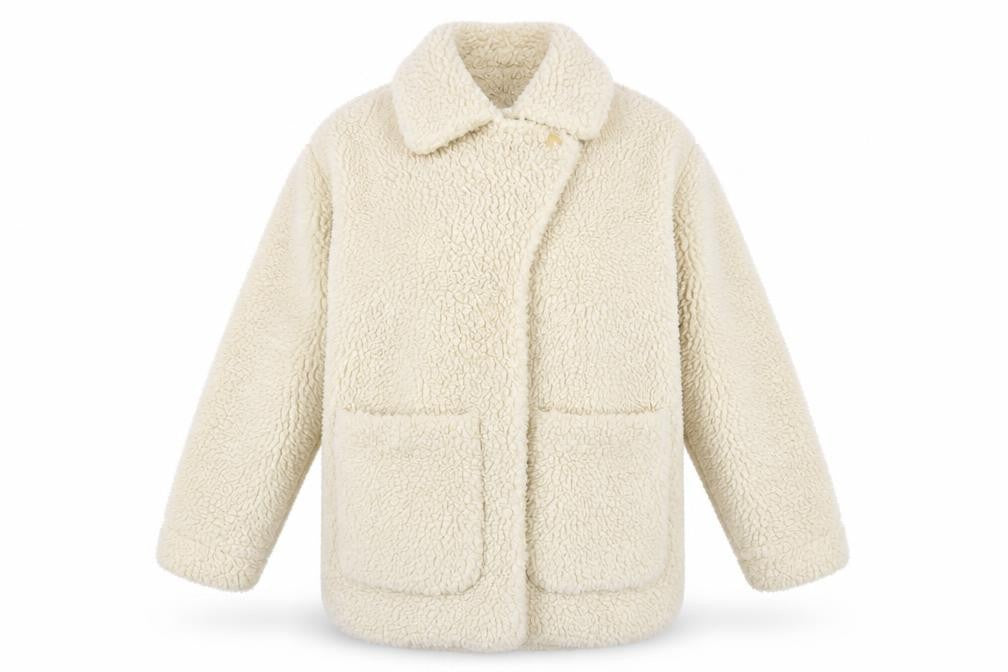 Front view of Monki women’s ivory overcoat coat, size XS, button