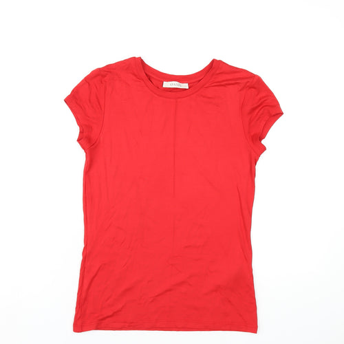 Oasis Womens Red Viscose Basic T-Shirt Size S Round Neck