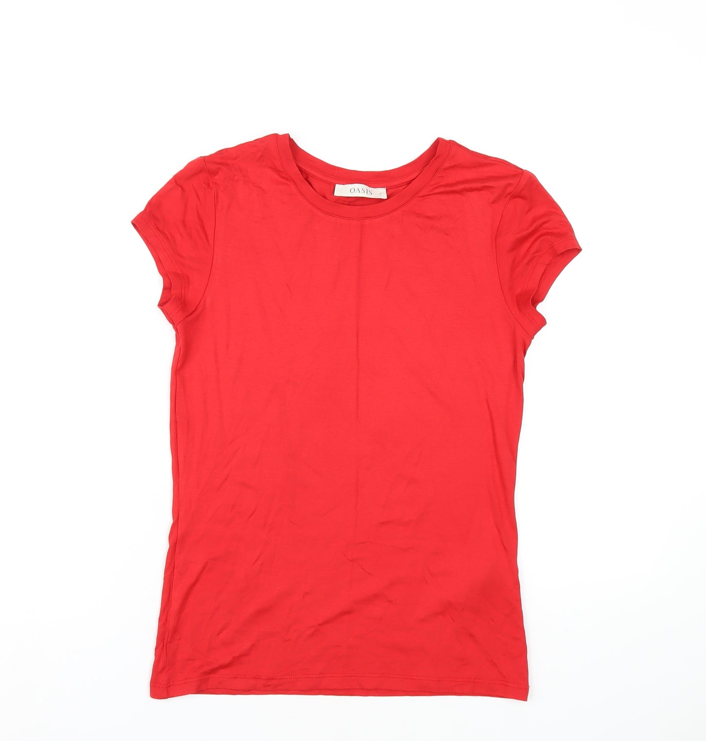 Oasis Womens Red Viscose Basic T-Shirt Size S Round Neck