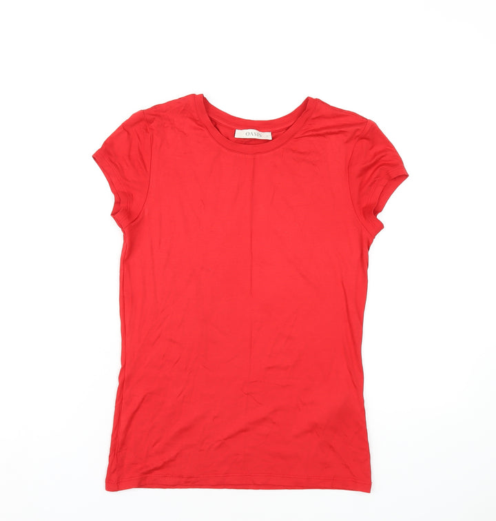 Oasis Womens Red Viscose Basic T-Shirt Size S Round Neck