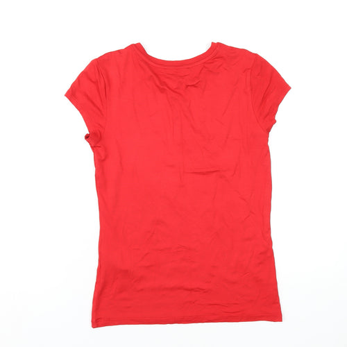 Oasis Womens Red Viscose Basic T-Shirt Size S Round Neck