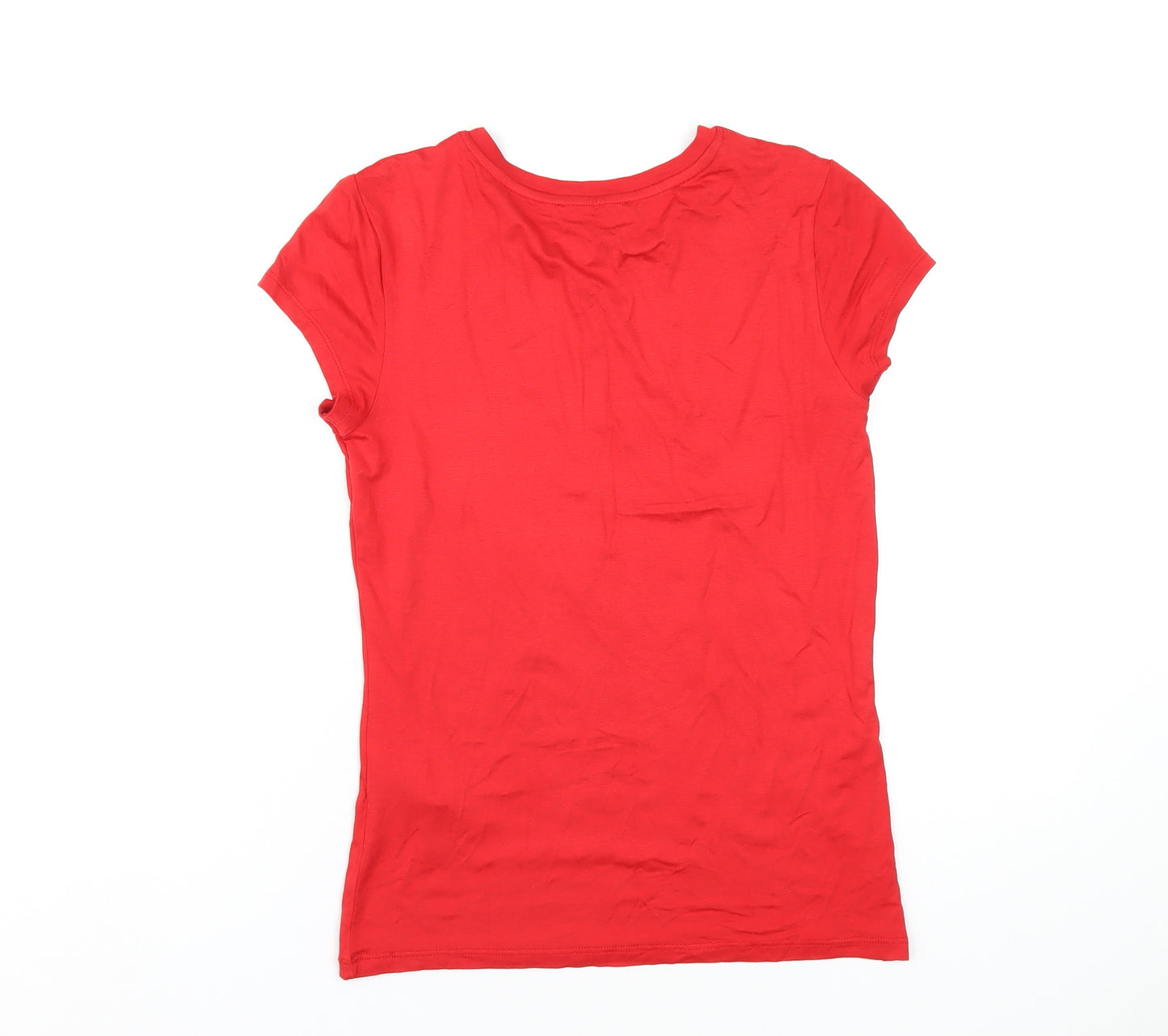 Oasis Womens Red Viscose Basic T-Shirt Size S Round Neck