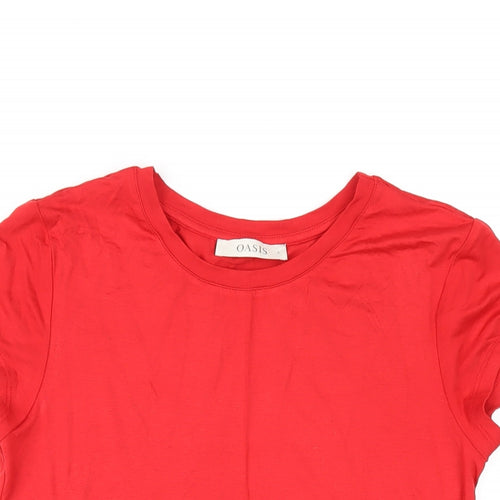 Oasis Womens Red Viscose Basic T-Shirt Size S Round Neck