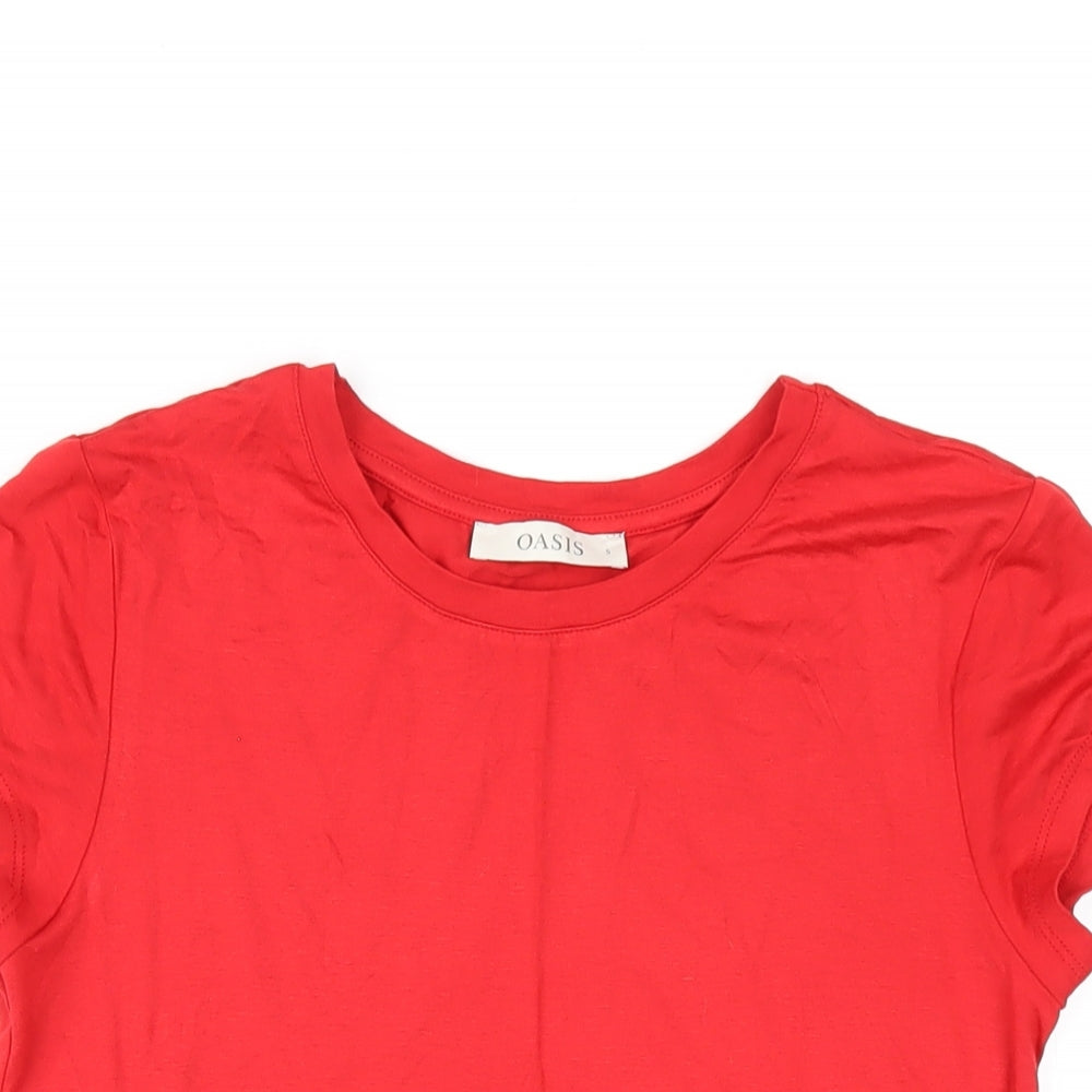 Oasis Womens Red Viscose Basic T-Shirt Size S Round Neck