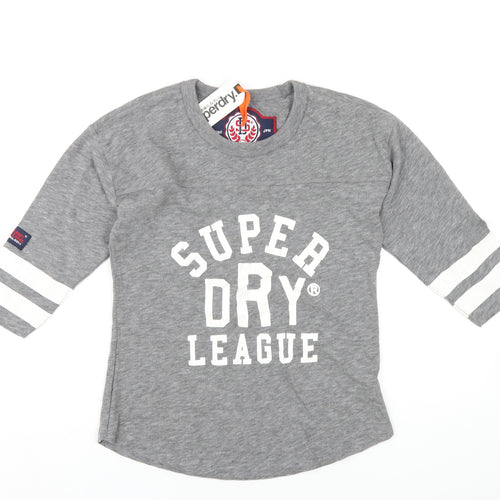 Superdry Womens Grey Cotton Basic T-Shirt Size 2XS Round Neck