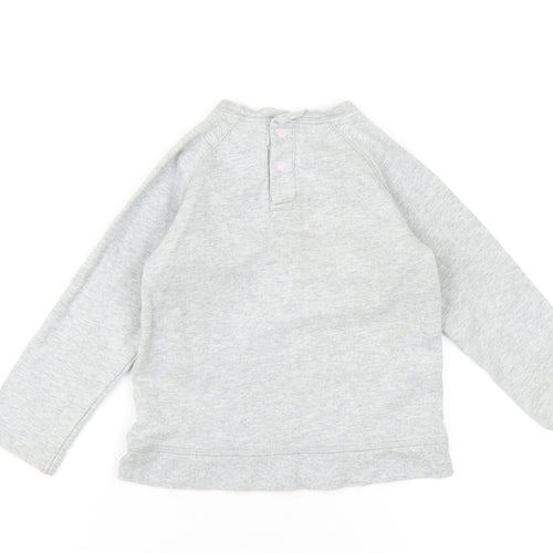 Baby Boden Girls Grey Cotton Pullover Sweatshirt Size 2-3 Years Snap - Flower Embroidery