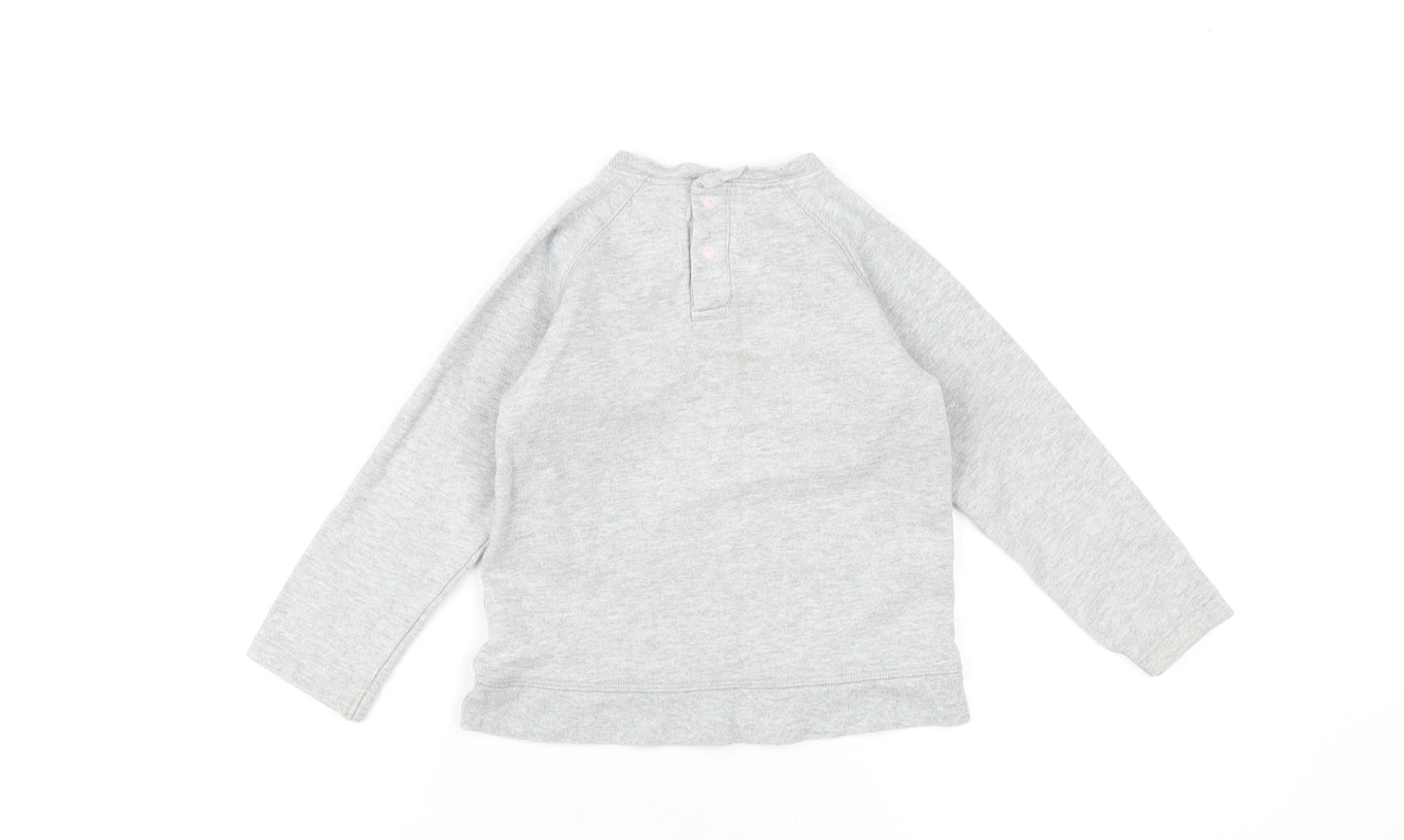 Baby Boden Girls Grey Cotton Pullover Sweatshirt Size 2-3 Years Snap - Flower Embroidery