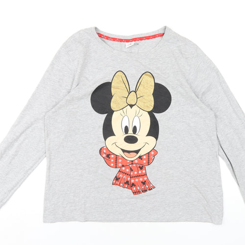 Disney Womens Grey Cotton Basic T-Shirt Size 14 Round Neck - Minnie Mouse Christmas