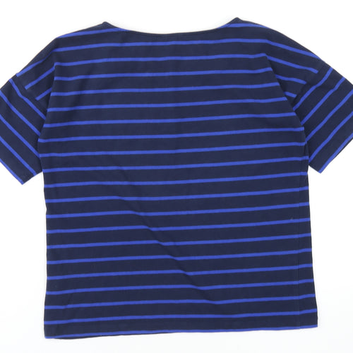 Jaeger Womens Blue Striped Cotton Basic T-Shirt Size S Round Neck