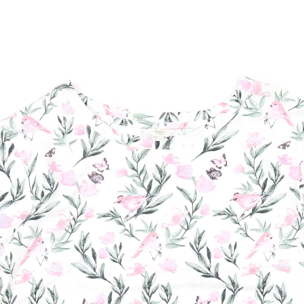 Cotton Traders Womens Multicoloured Floral Cotton Basic T-Shirt Size 16 Round Neck