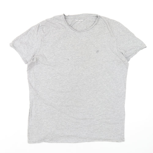 JACK & JONES Mens Grey Cotton T-Shirt Size XL Round Neck