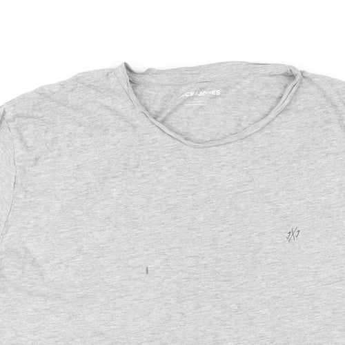 JACK & JONES Mens Grey Cotton T-Shirt Size XL Round Neck