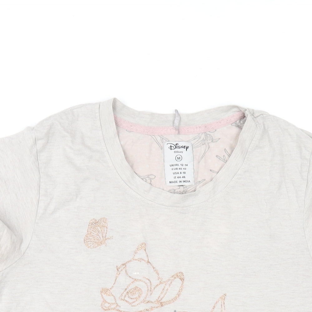 Disney Womens Beige Cotton Basic T-Shirt Size 12 Round Neck - Bambi