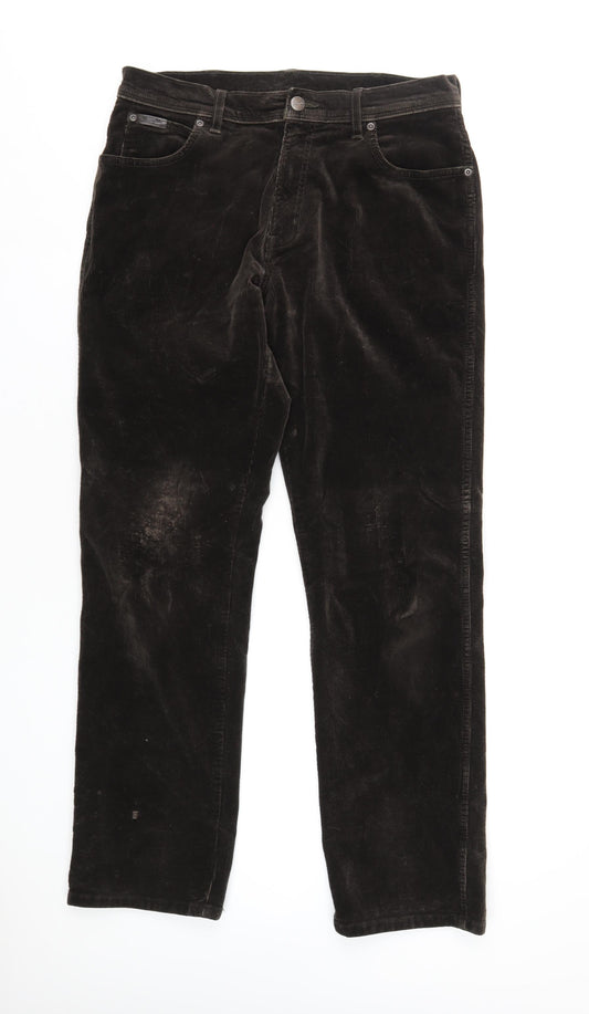 Wrangler Mens Brown Cotton Trousers Size 34 in L32 in Regular Zip