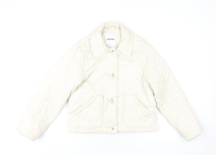 Monki Womens Ivory Quilted Coat Size XS Button